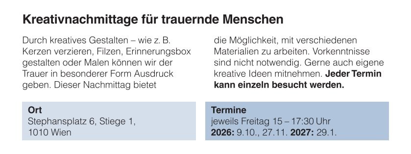 Caritas Kreativnachmittage für trauernde Menschen