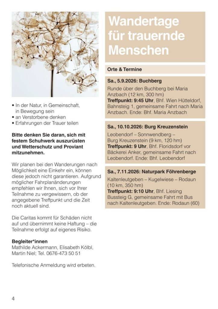 Caritas Wandertage für trauernde Menschen